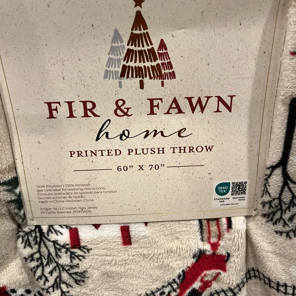 Fur & Fawn Christmas Throw Blanket - Red and Cream Train